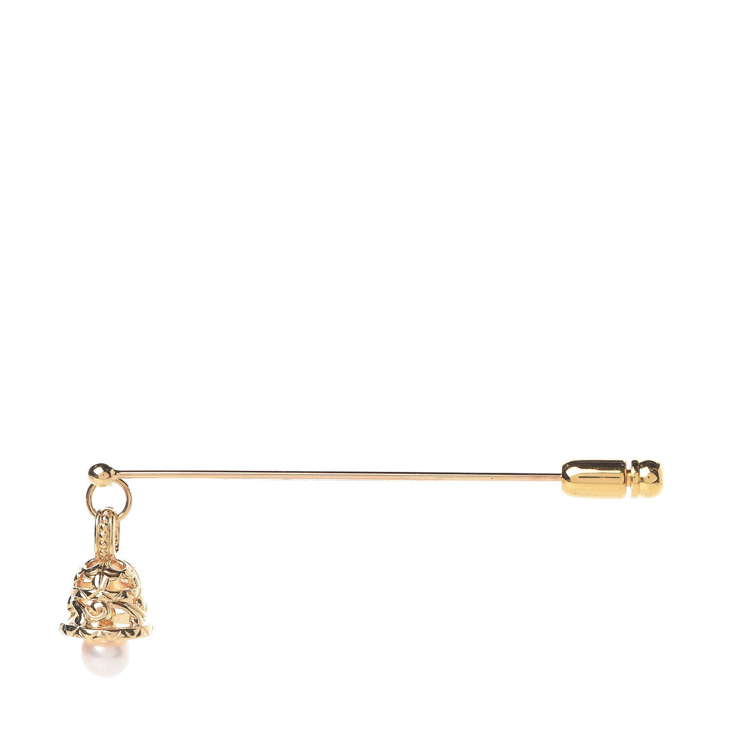 Mikimoto 18K Yellow Gold Akoya Pearl 5.5mm Bell Stick Pin Brooch 3 of 4