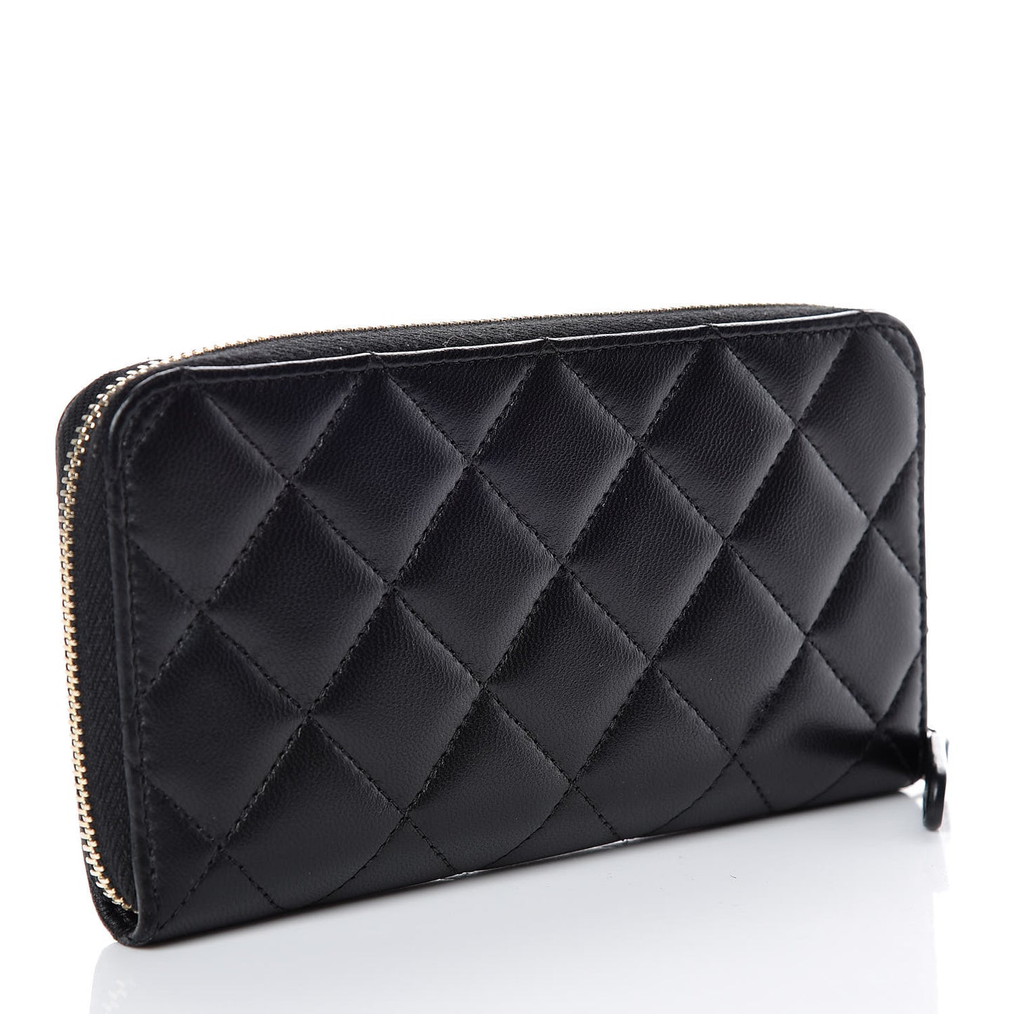 Lambskin Quilted Small Trendy CC Zip Around Wallet Black