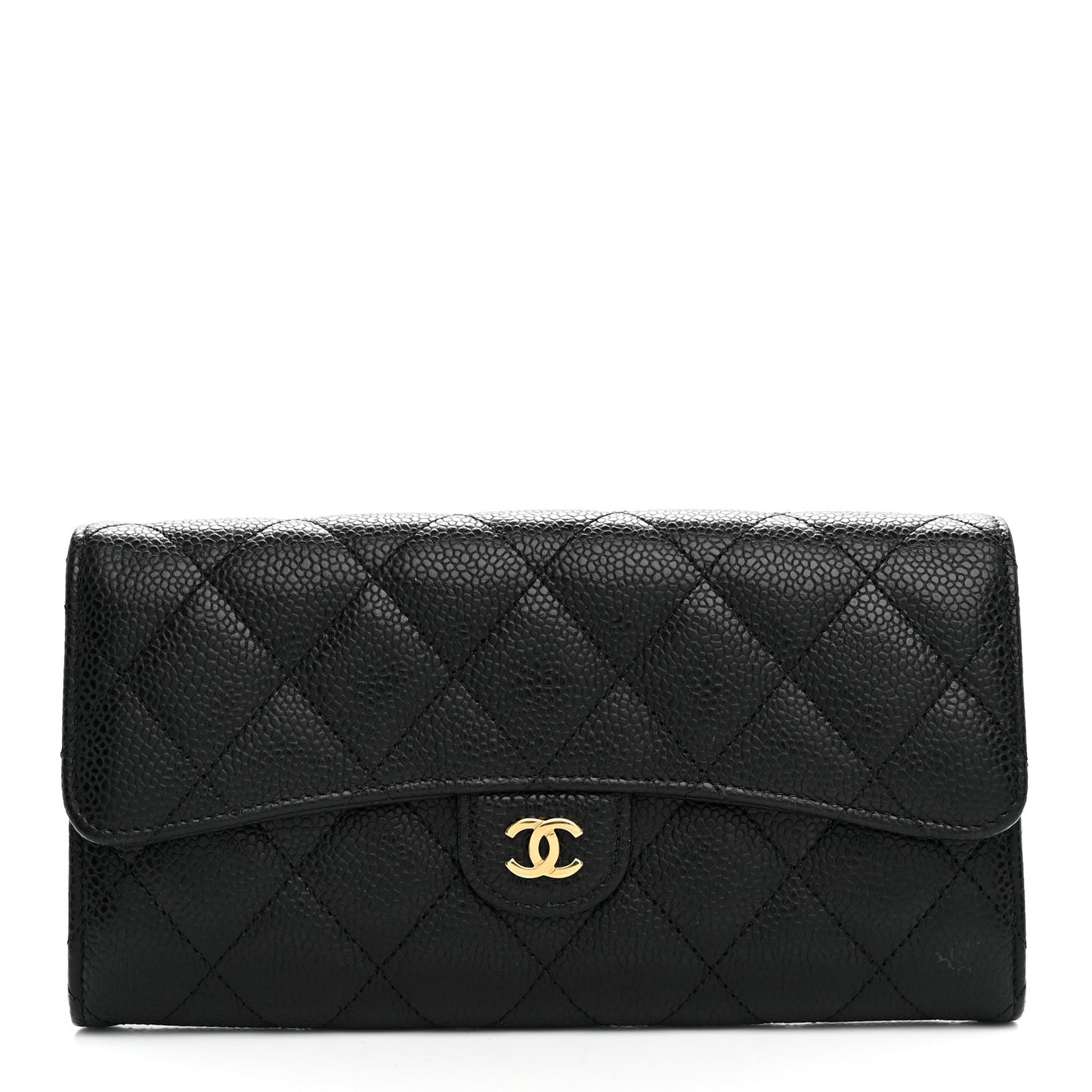 Caviar Quilted Large Gusset Flap Wallet Black