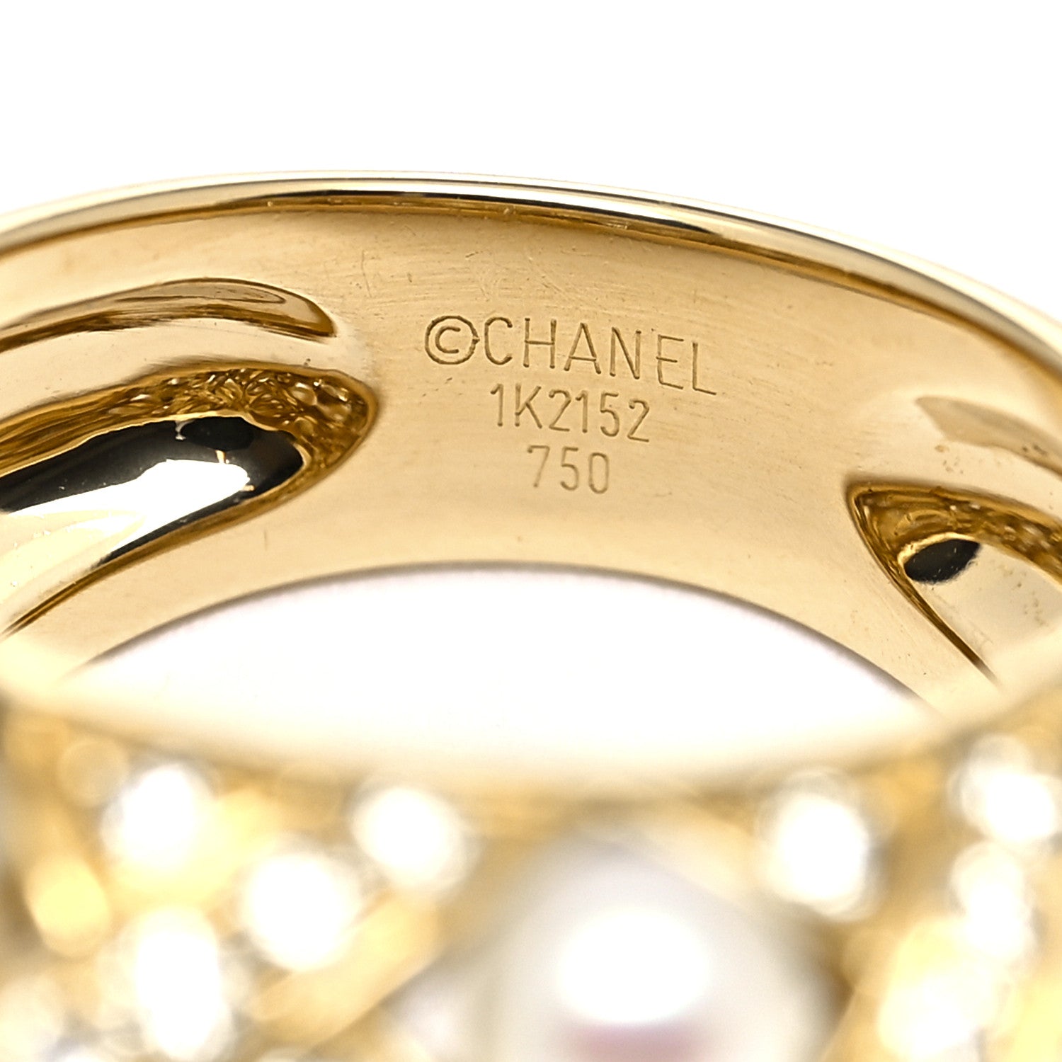 Chanel 18K Yellow Gold Diamond Akoya Pearl Baroque Matelasse Ring 53 6.25 4 of 4