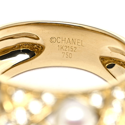 Chanel 18K Yellow Gold Diamond Akoya Pearl Baroque Matelasse Ring 53 6.25 4 of 4