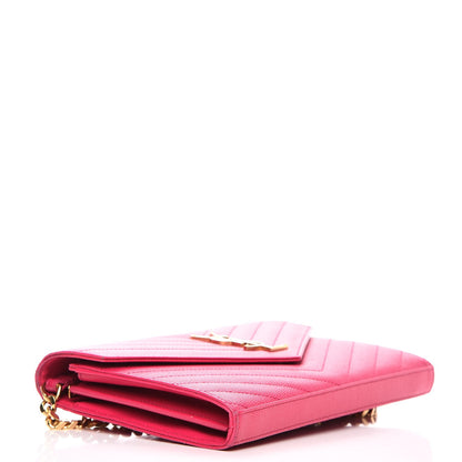 Saint Laurent Grain De Poudre Matelasse Chevron Monogram Chain Wallet Bubblegum 4 of 13