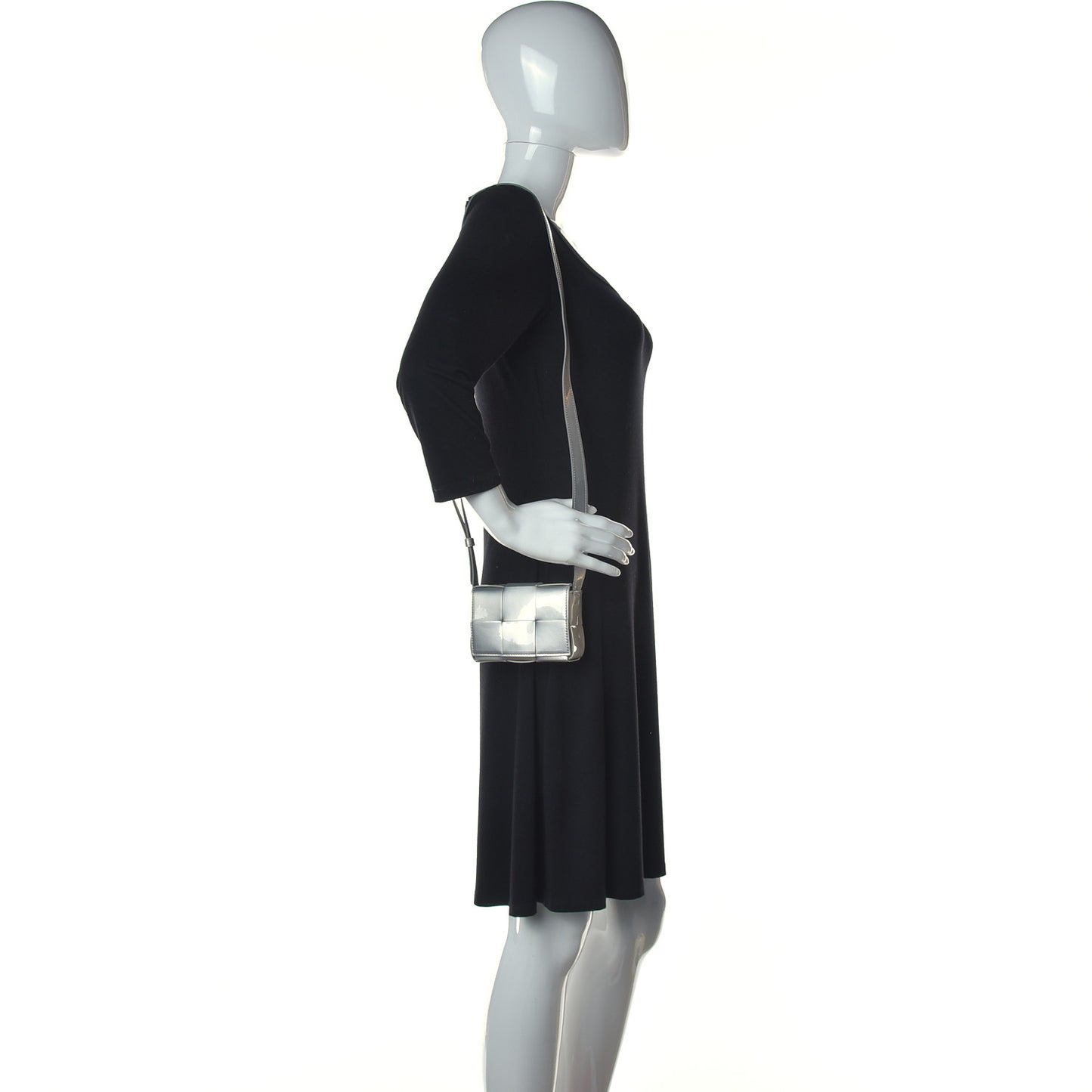 Metallic Patent Calfskin Maxi Intrecciato Extra Mini Cassette Crossbody Bag Silver