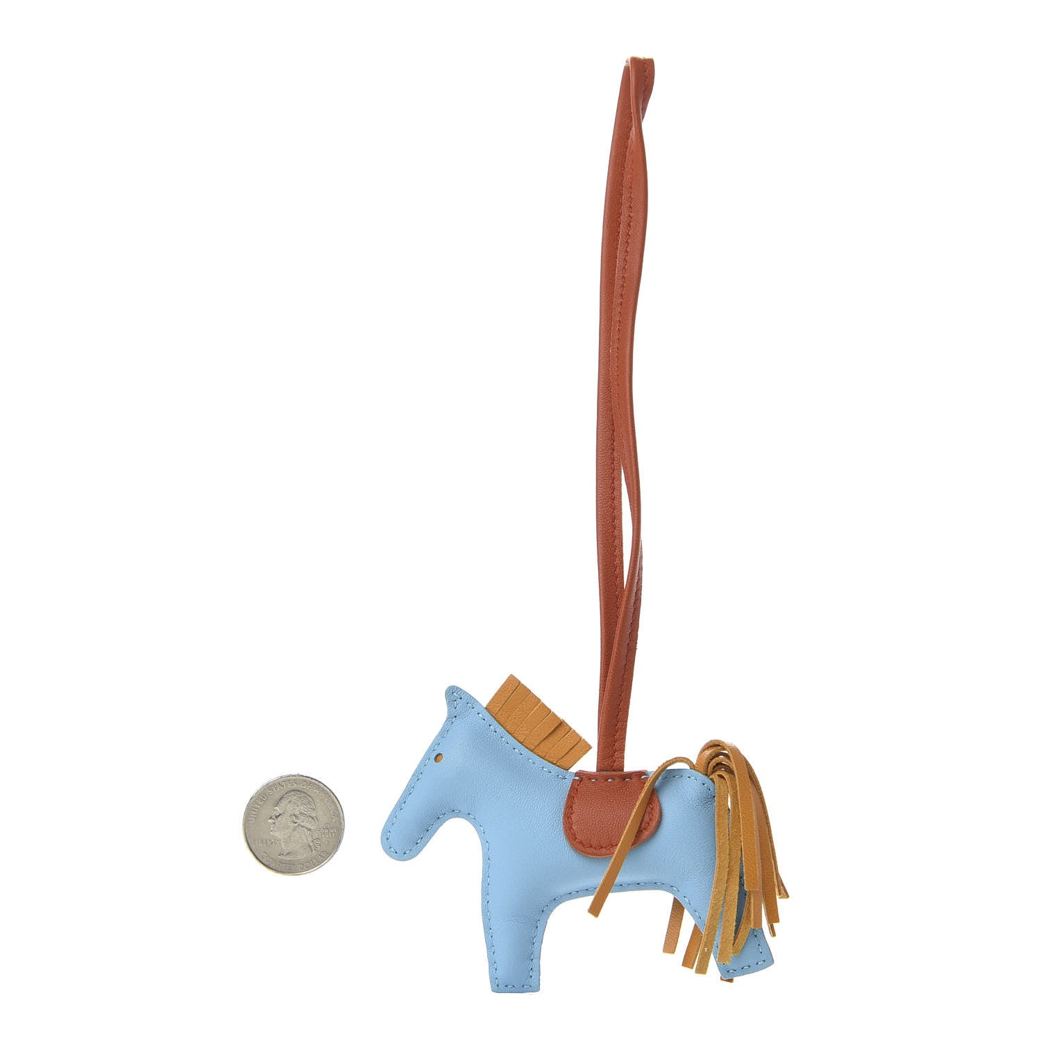 Hermes Milo Lambskin Grigri Rodeo Horse Bag Charm PM Celeste Naturel Bouton D'Or Cornaline 2 of 3