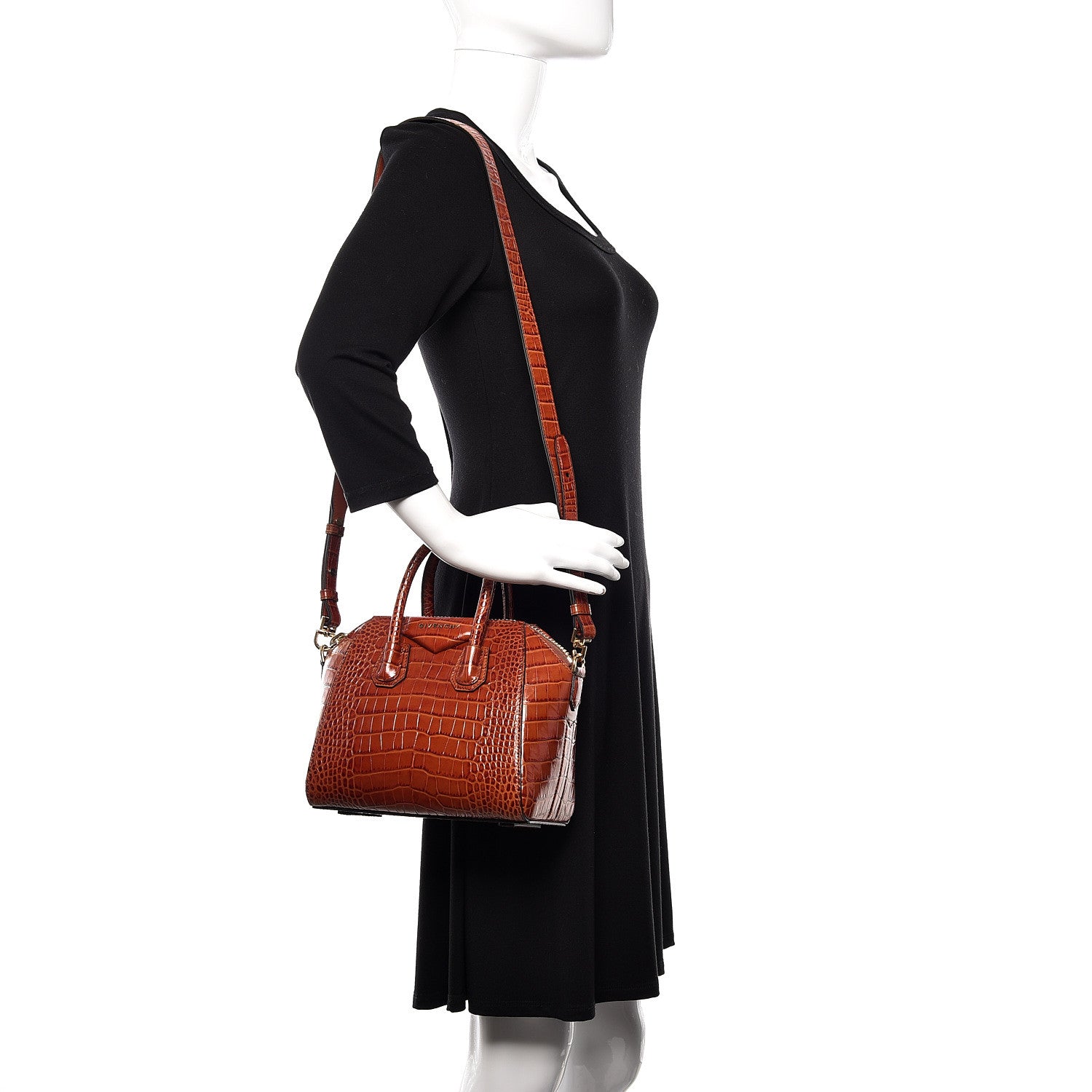 Givenchy Calfskin Crocodile Embossed Mini Antigona Cognac 2 of 9