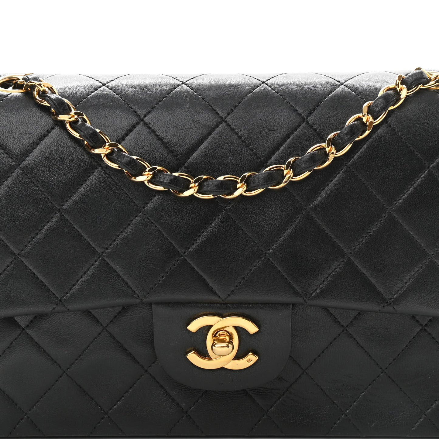 Lambskin Quilted Medium Double Flap Black