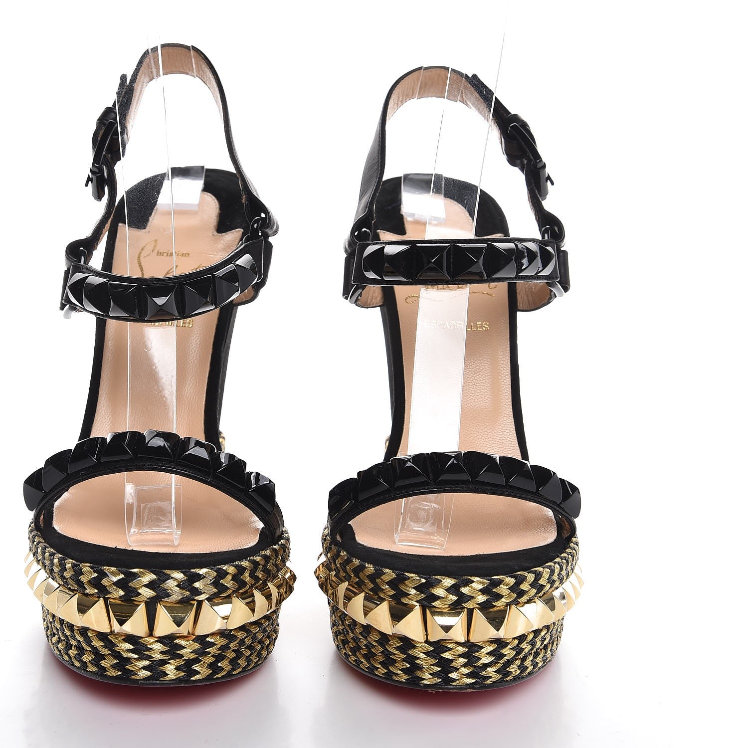 Christian Louboutin Suede Rope Cataclou 140 Wedge Sandals 36 Black Gold 2 of 11