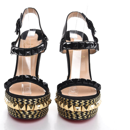 Christian Louboutin Suede Rope Cataclou 140 Wedge Sandals 36 Black Gold 2 of 11