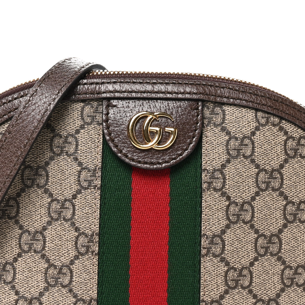 GG Supreme Monogram Textured Dollar Calfskin Web Small Ophidia Dome Shoulder Bag Beige Ebony New Acero