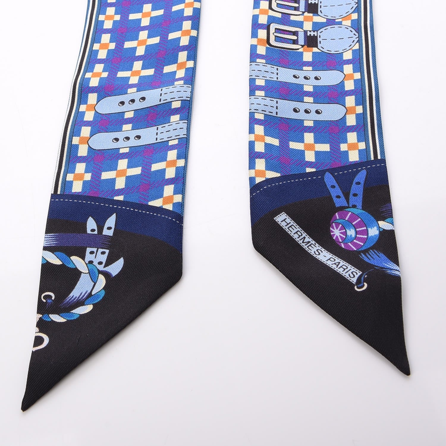 Hermes Silk Voitures Nouvelles Twilly Bleu Roy Canard Black 5 of 5