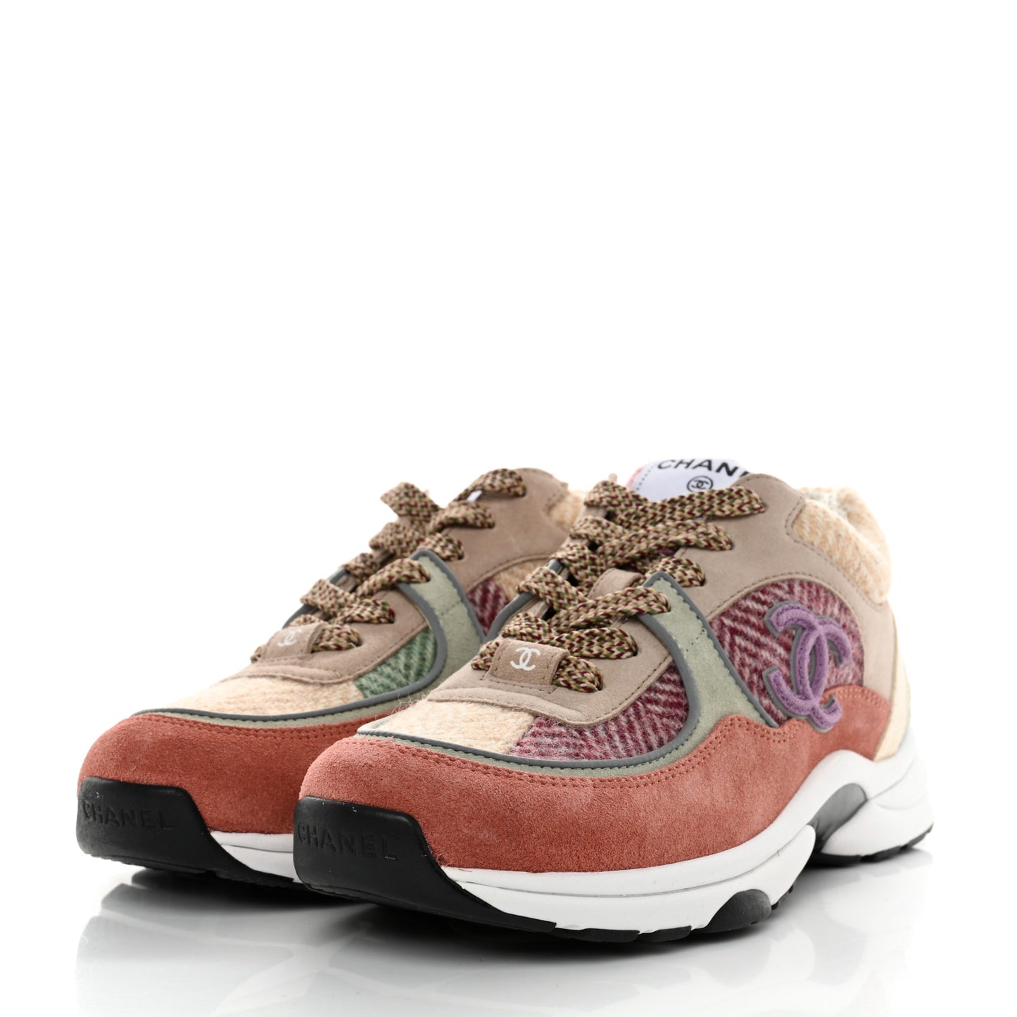 Fabric Suede Calfskin CC Sneakers 37 Pink Beige Multicolor