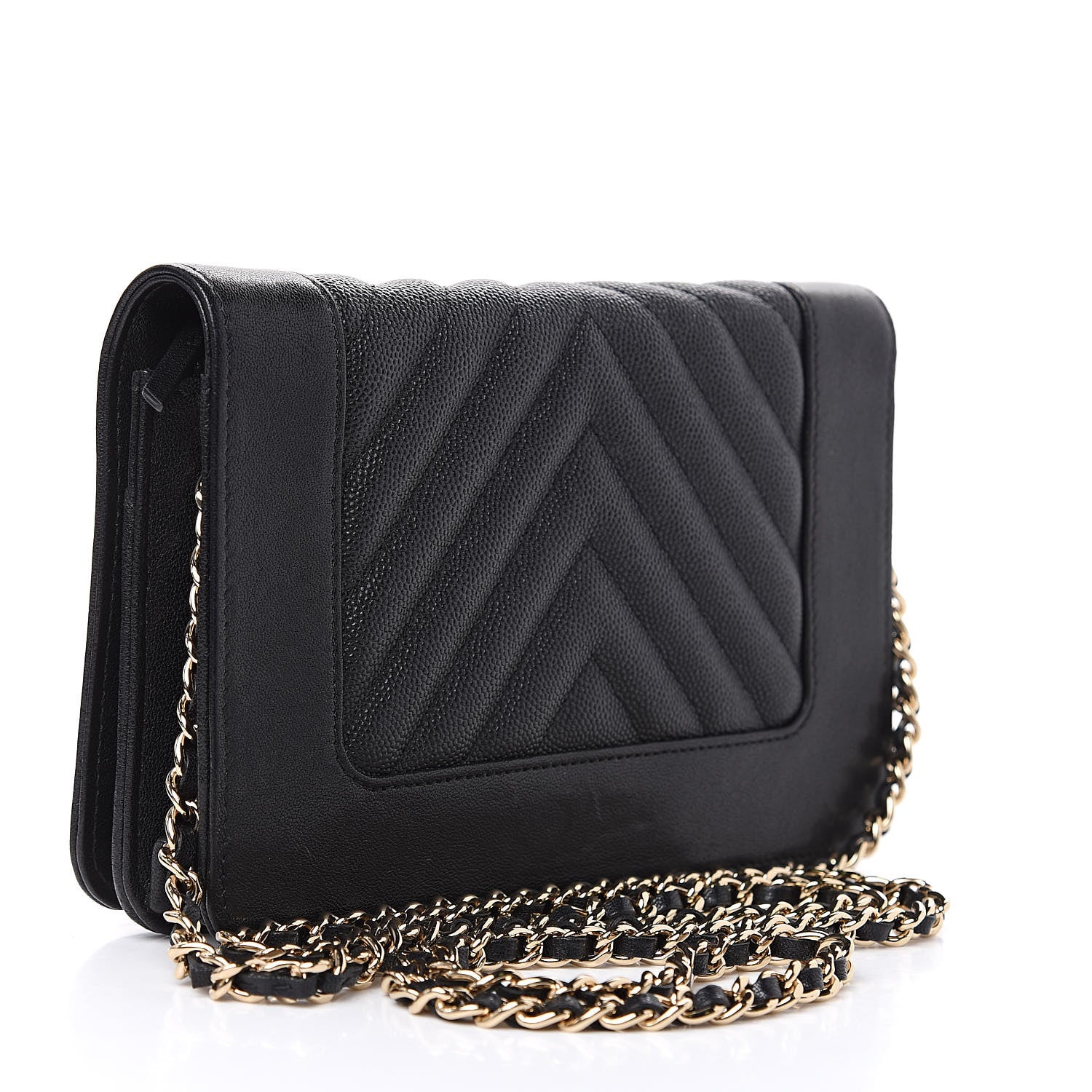 Chanel Caviar Sheepskin Chevron Quilted Vintage Mademoiselle Wallet On Chain WOC Black 3 of 11