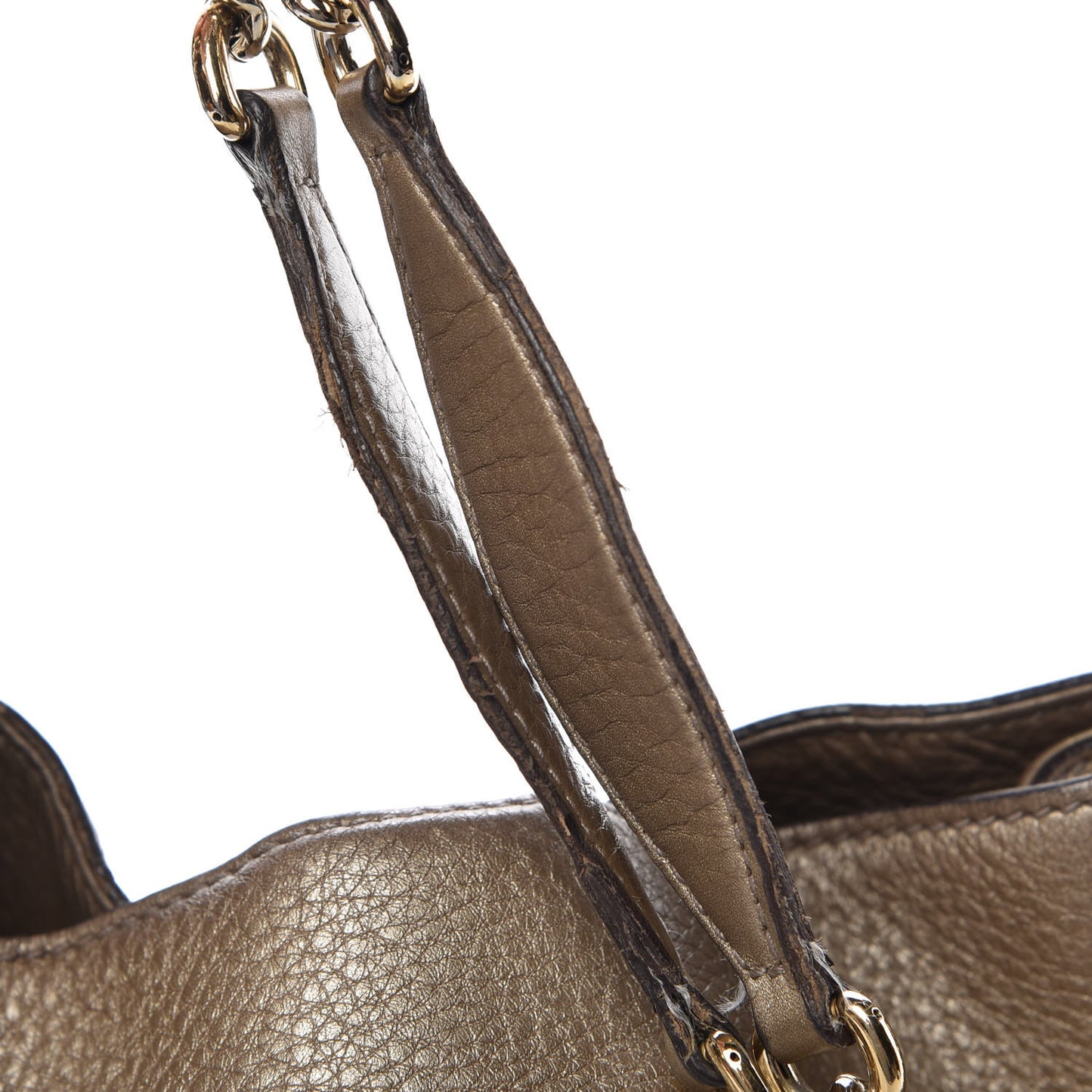 Metallic Pebbled Calfskin Medium Soho Chain Shoulder Bag Golden Beige