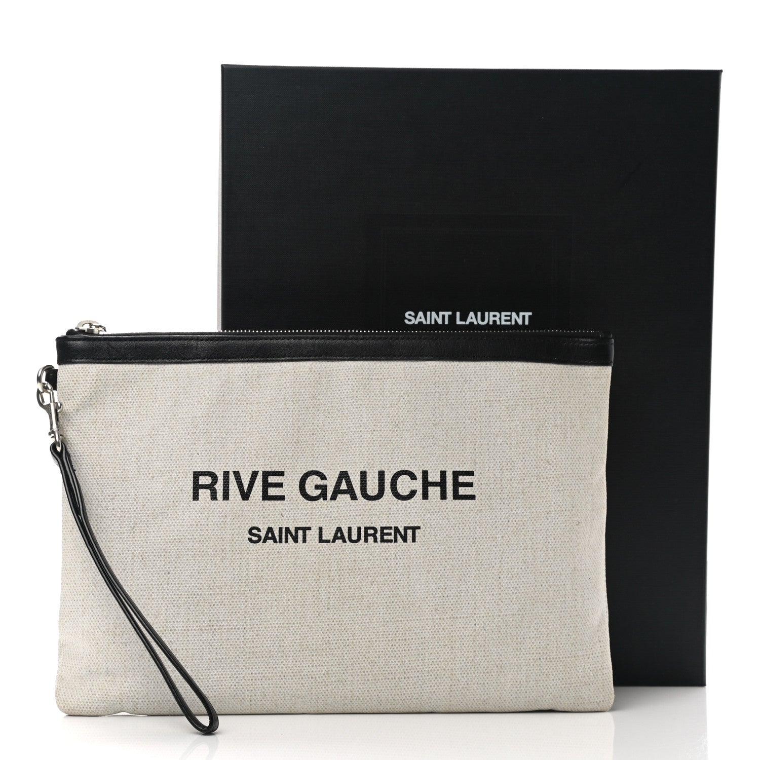 Saint Laurent Linen Canvas Rive Gauche Zipped Pouch Optic White 10 of 10