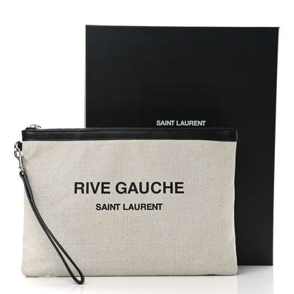Saint Laurent Linen Canvas Rive Gauche Zipped Pouch Optic White 10 of 10