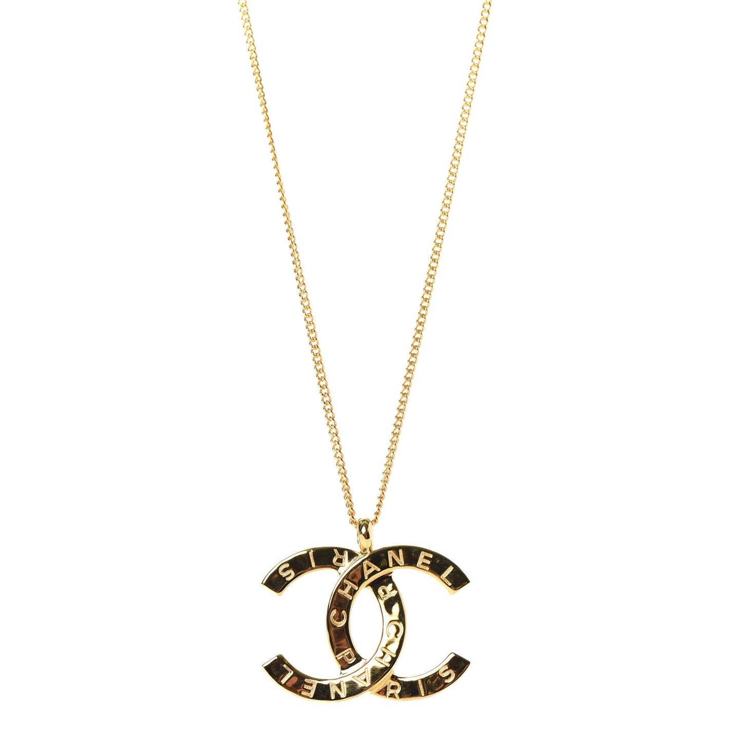 Metal CC Paris Button Necklace Gold