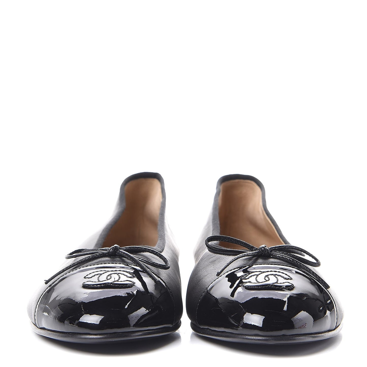 Lambskin Patent CC Cap Toe Ballerina Flats 41.5 Black