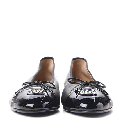 Chanel Lambskin Patent CC Cap Toe Ballerina Flats 41.5 Black 2 of 9