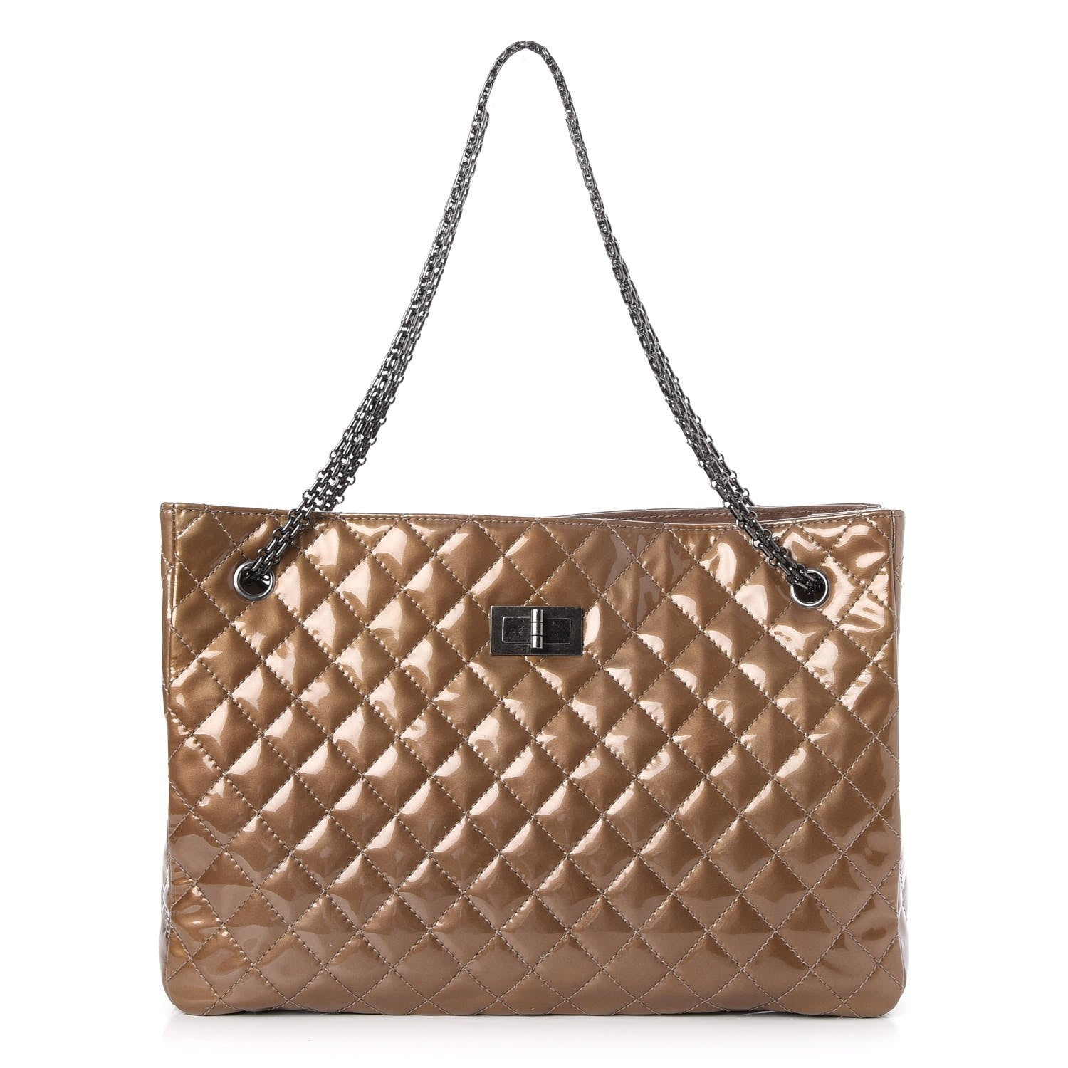 Chanel Patent Calfskin Quilted Reissue 2.55 Tote Khaki 1 of 8