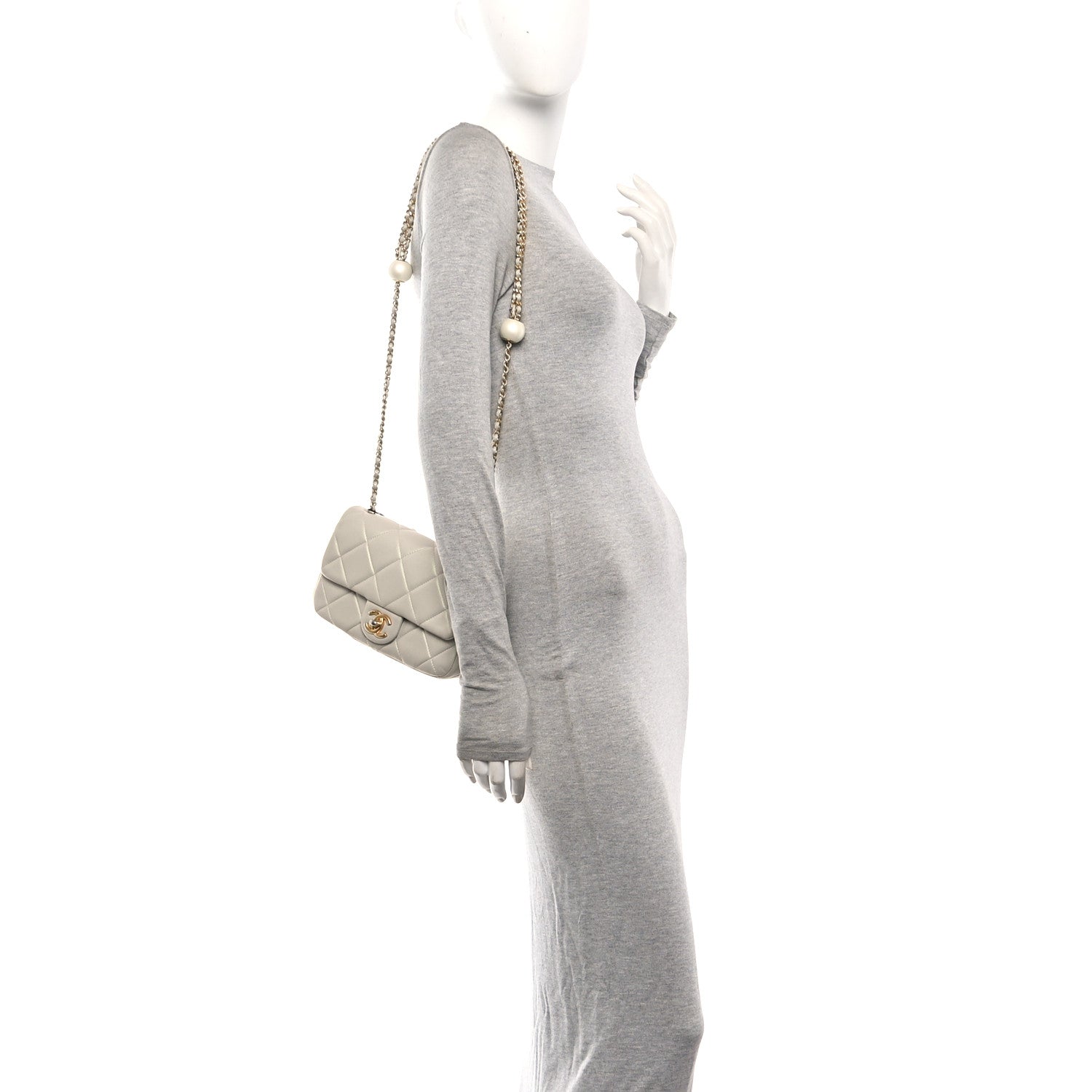 Chanel Pearly Lambskin Quilted Pearl Small Flap Light Grey 2 of 10