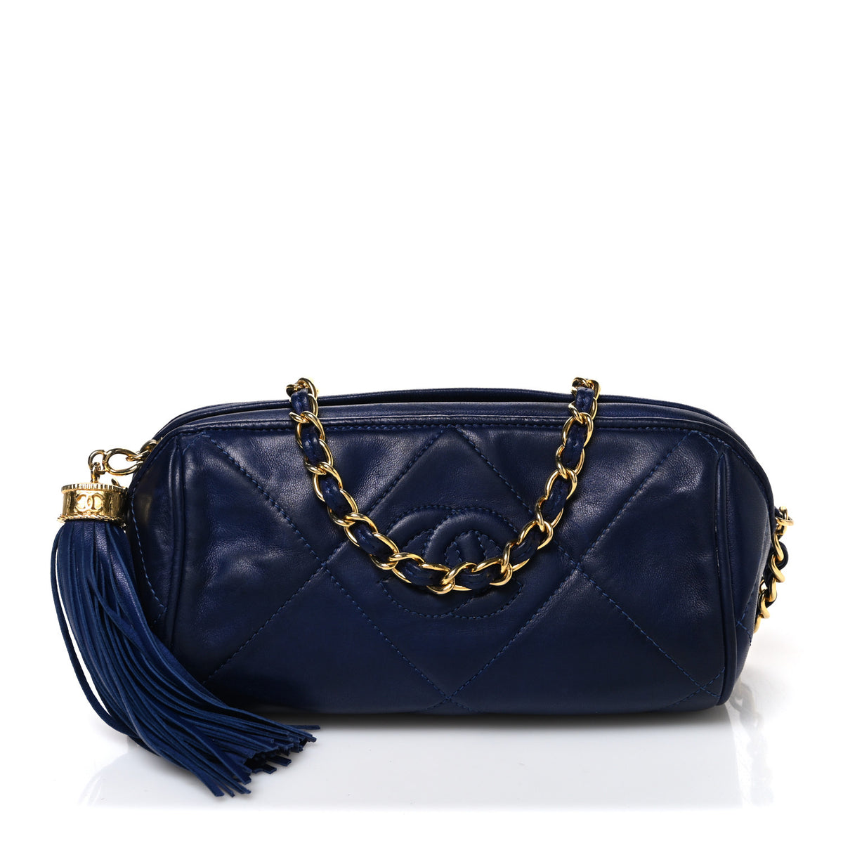 Chanel Lambskin Quilted Small Tassel Shoulder Bag Blue 1 of 11