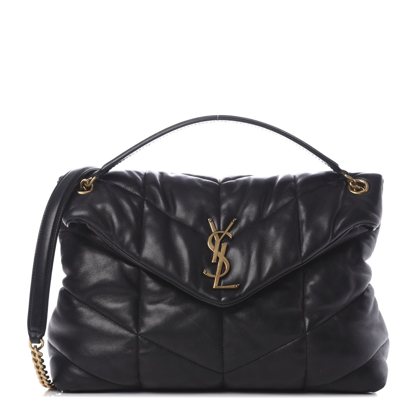 Lambskin Quilted Medium Loulou Puffer Monogram Chain Satchel Black