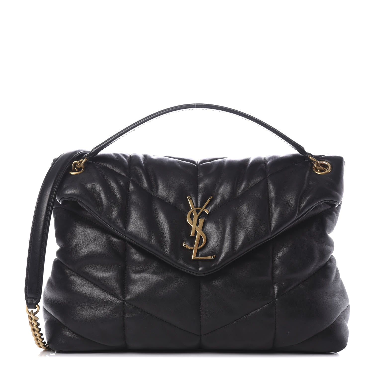 Saint Laurent Lambskin Quilted Medium Loulou Puffer Monogram Chain Satchel Black 1 of 13