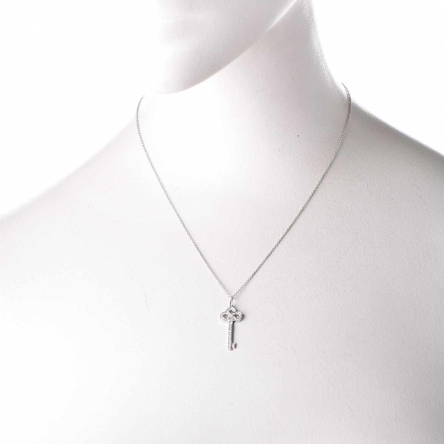 Tiffany Platinum Diamond .12ct Fleur De Lis Key Pendant Necklace 2 of 9