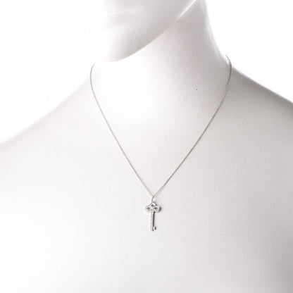 Tiffany Platinum Diamond .12ct Fleur De Lis Key Pendant Necklace 2 of 9