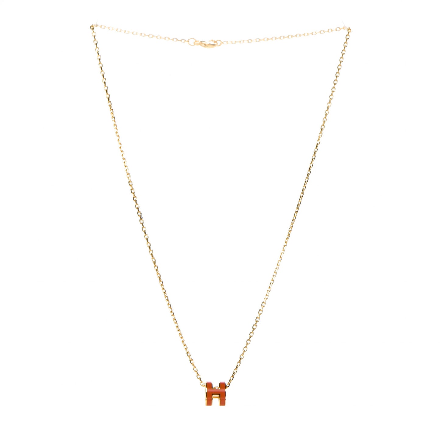 Lacquered Gold Mini Pop H Pendant Necklace Orange
