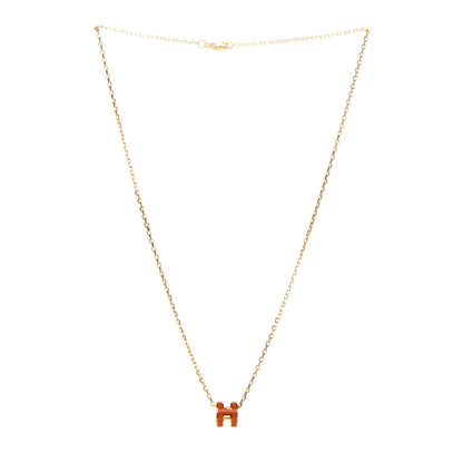 Hermes Lacquered Gold Mini Pop H Pendant Necklace Orange 4 of 7