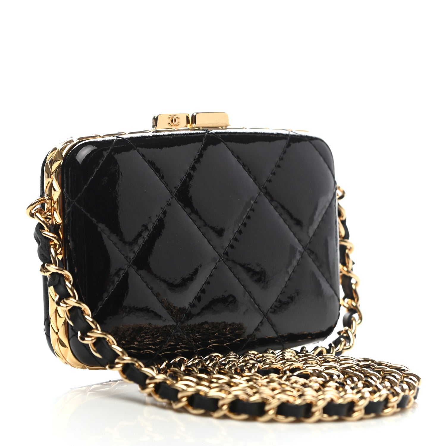 Chanel Glazed Goatskin Quilted Small Box With Chain Black 3 of 10