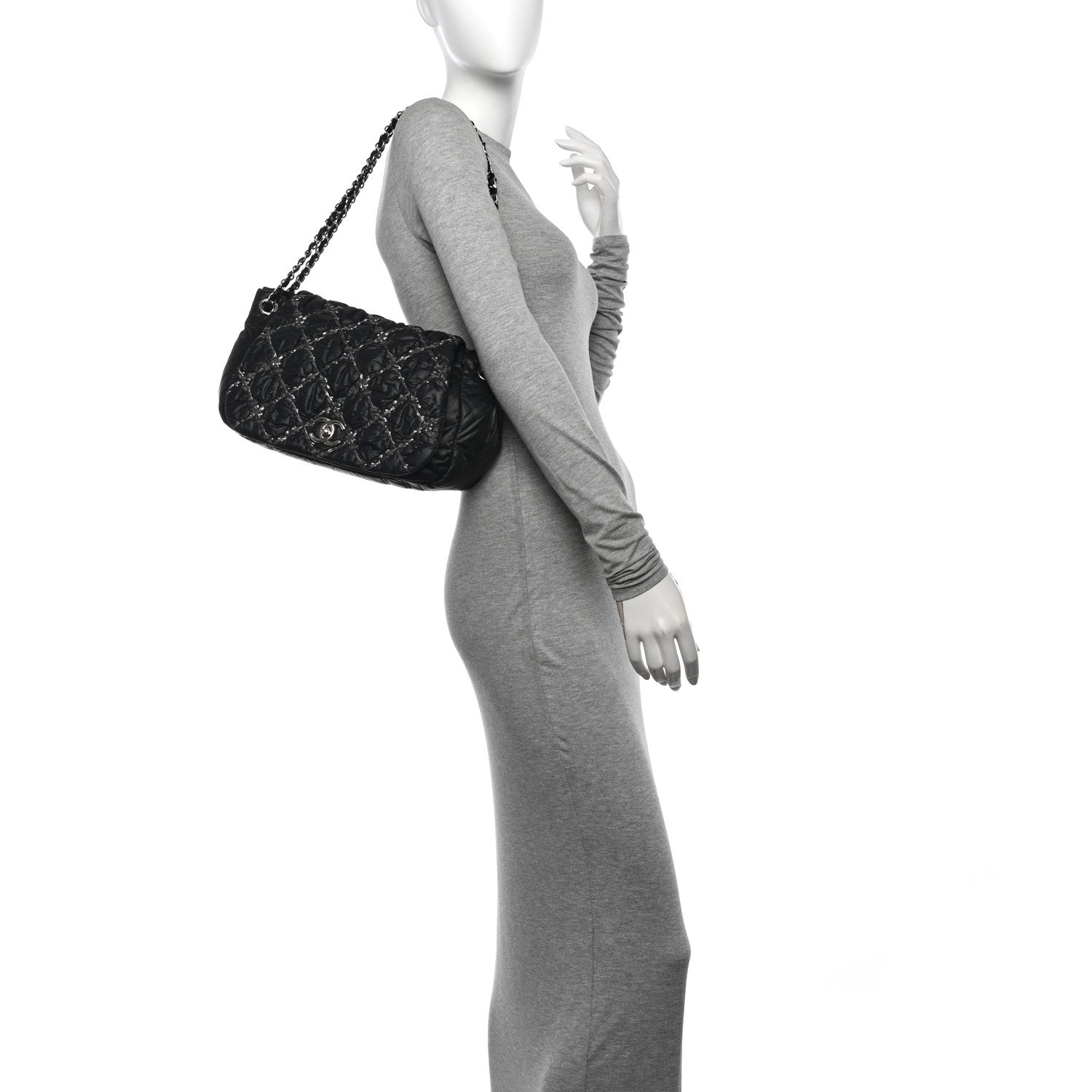 Chanel Nylon Quilted Tweed Stitch Bubble Flap Black 2 of 10