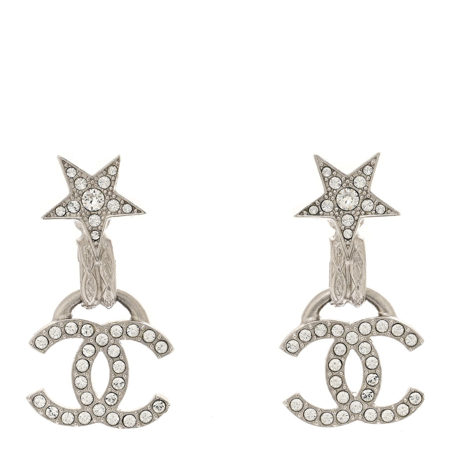 Crystal CC Star Drop Earrings Silver