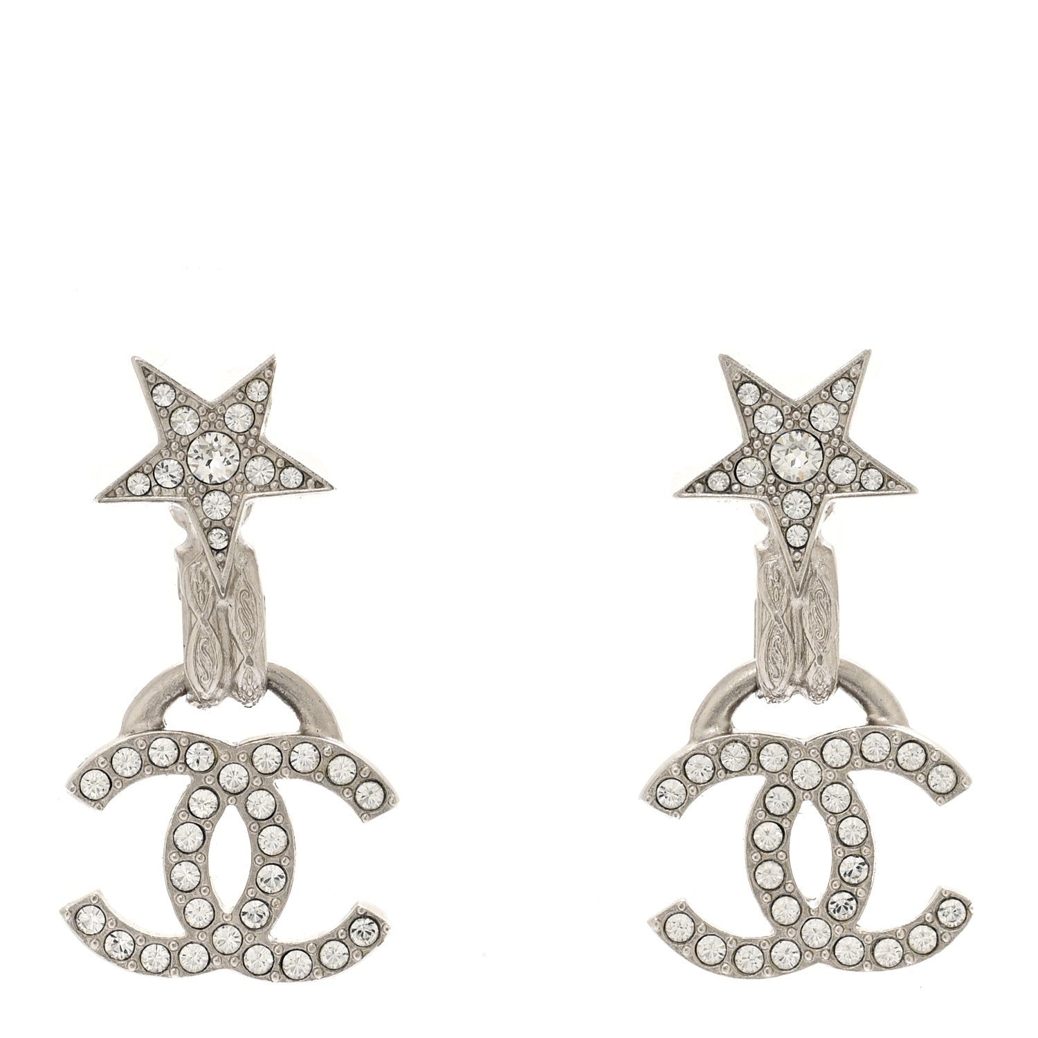 Chanel Crystal CC Star Drop Earrings Silver 1 of 4