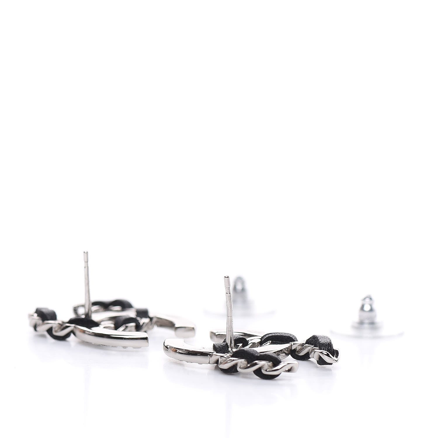 Chanel Crystal Baguette Lambskin Large CC Earrings Silver Black 4 of 6