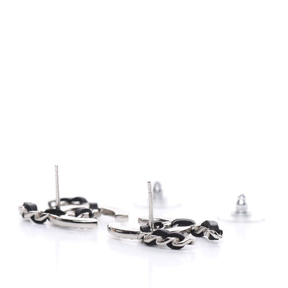 Chanel Crystal Baguette Lambskin Large CC Earrings Silver Black 4 of 6
