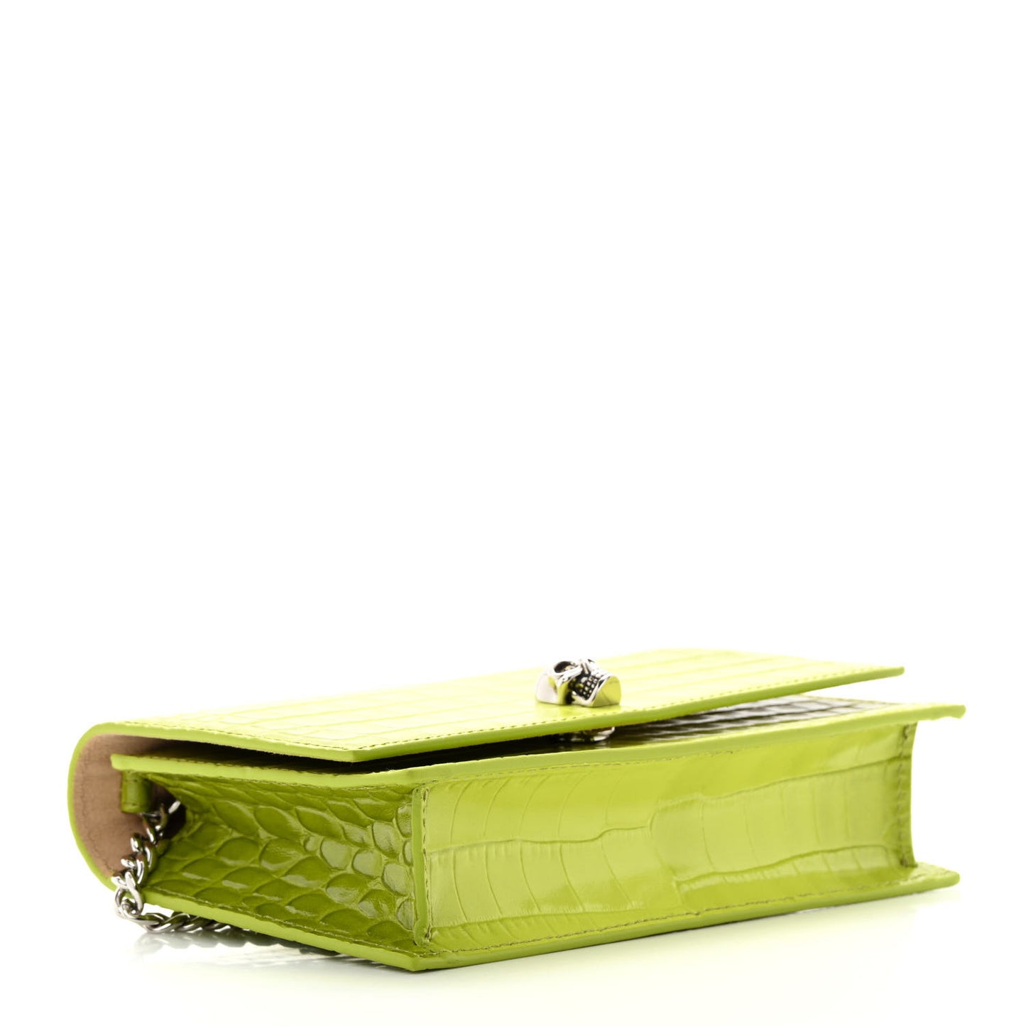 Calfskin Crocodile Embossed Skull Mini Crossbody Bag Lichen