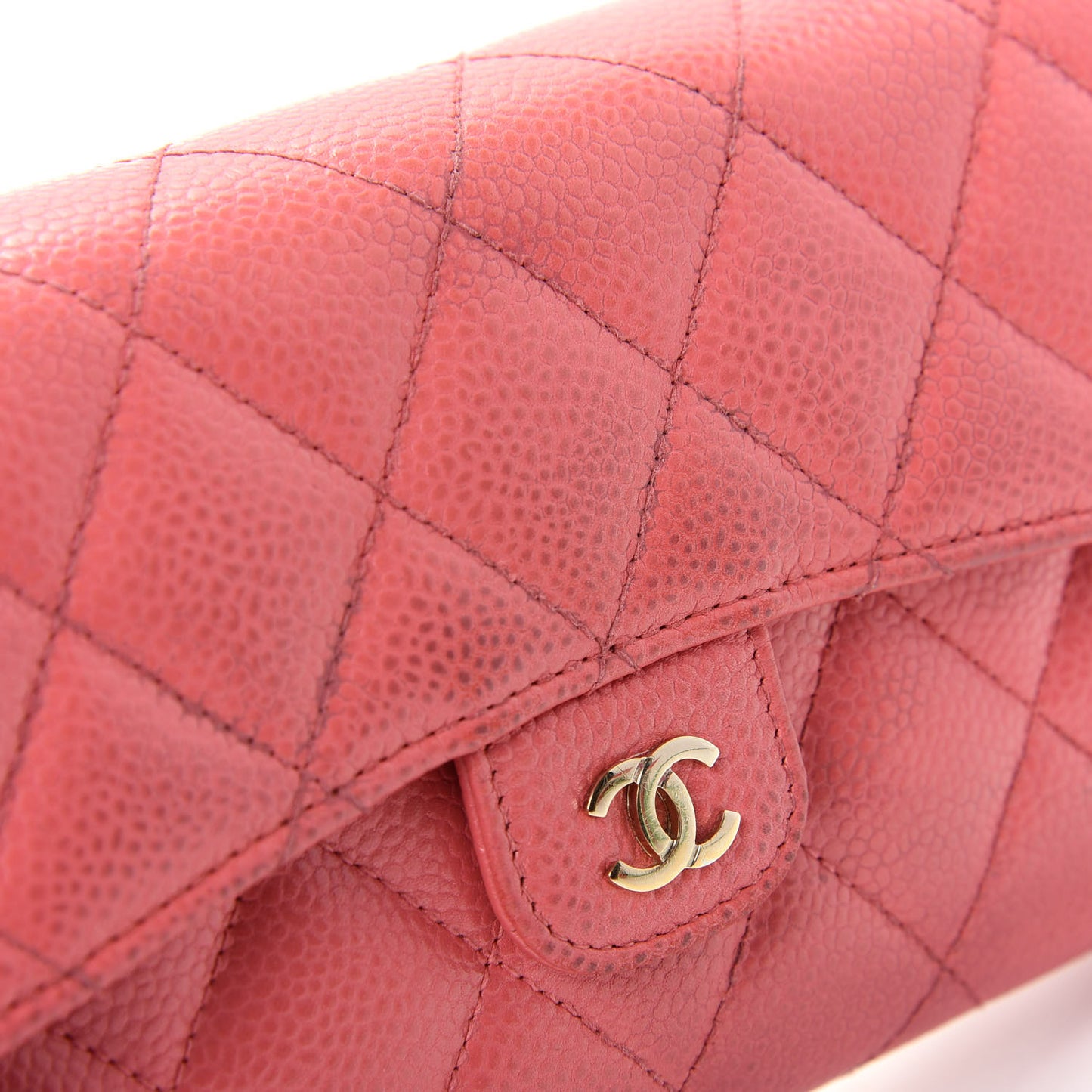 Caviar Quilted Large Gusset Flap Wallet Pink