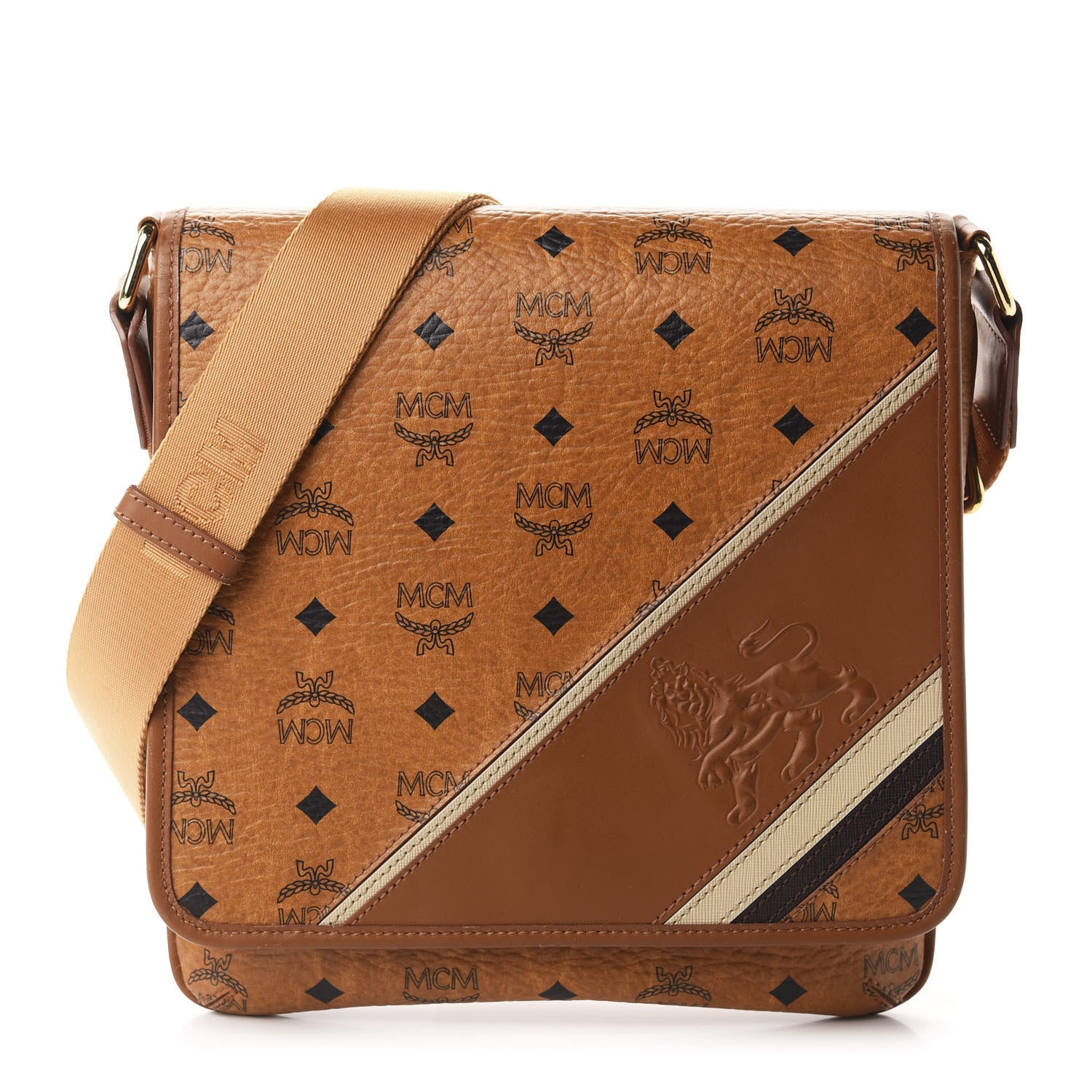 MCM Calfskin Visetos Munich Lion Messenger Cognac 1 of 10