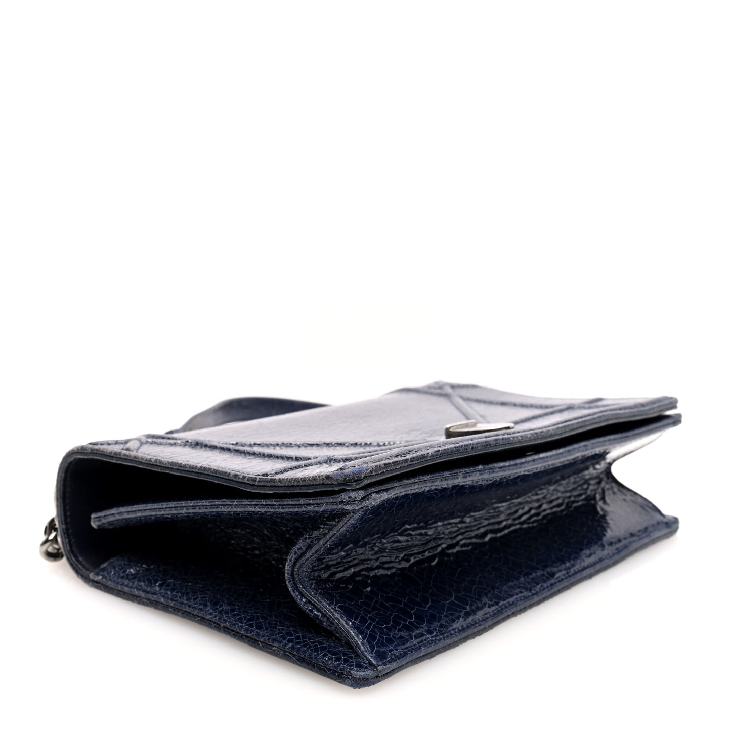 Crackled Deerskin Medium Diorama Flap Bag Navy