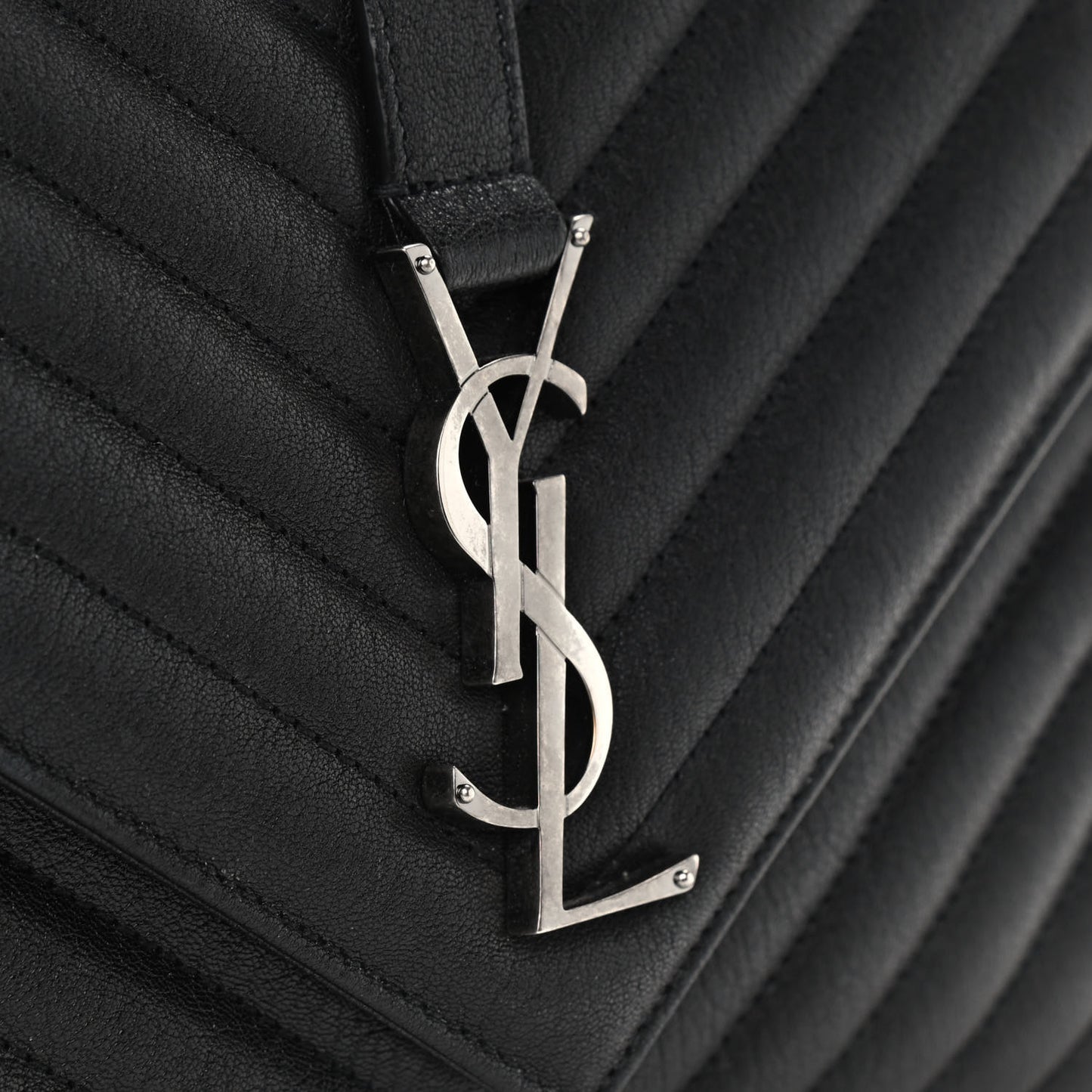 Sheepskin Matelasse Chevron Monogram Large College Satchel Black