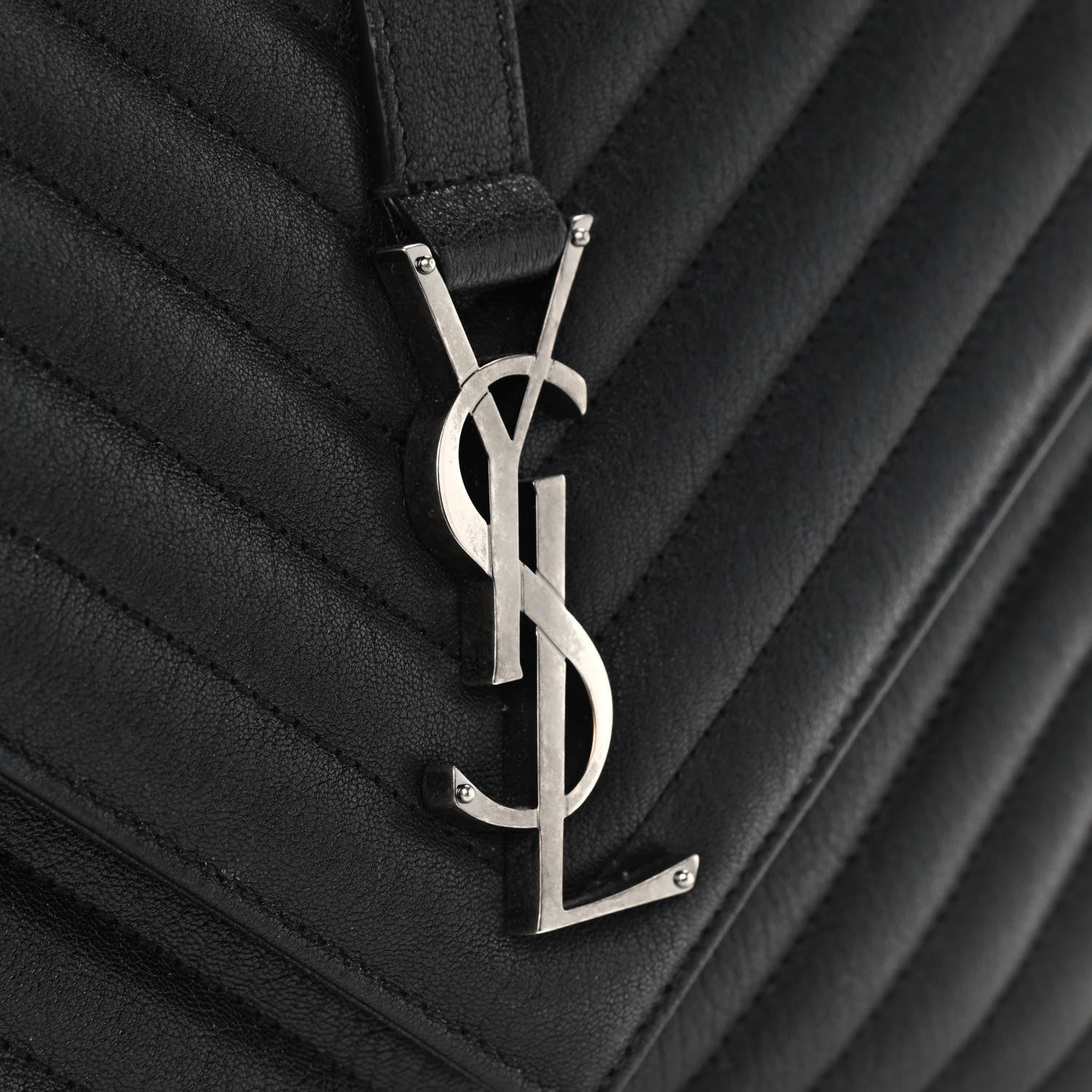Saint Laurent Sheepskin Matelasse Chevron Monogram Large College Satchel Black 10 of 12