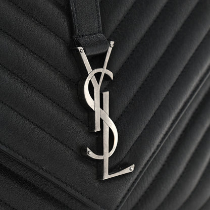 Saint Laurent Sheepskin Matelasse Chevron Monogram Large College Satchel Black 10 of 12