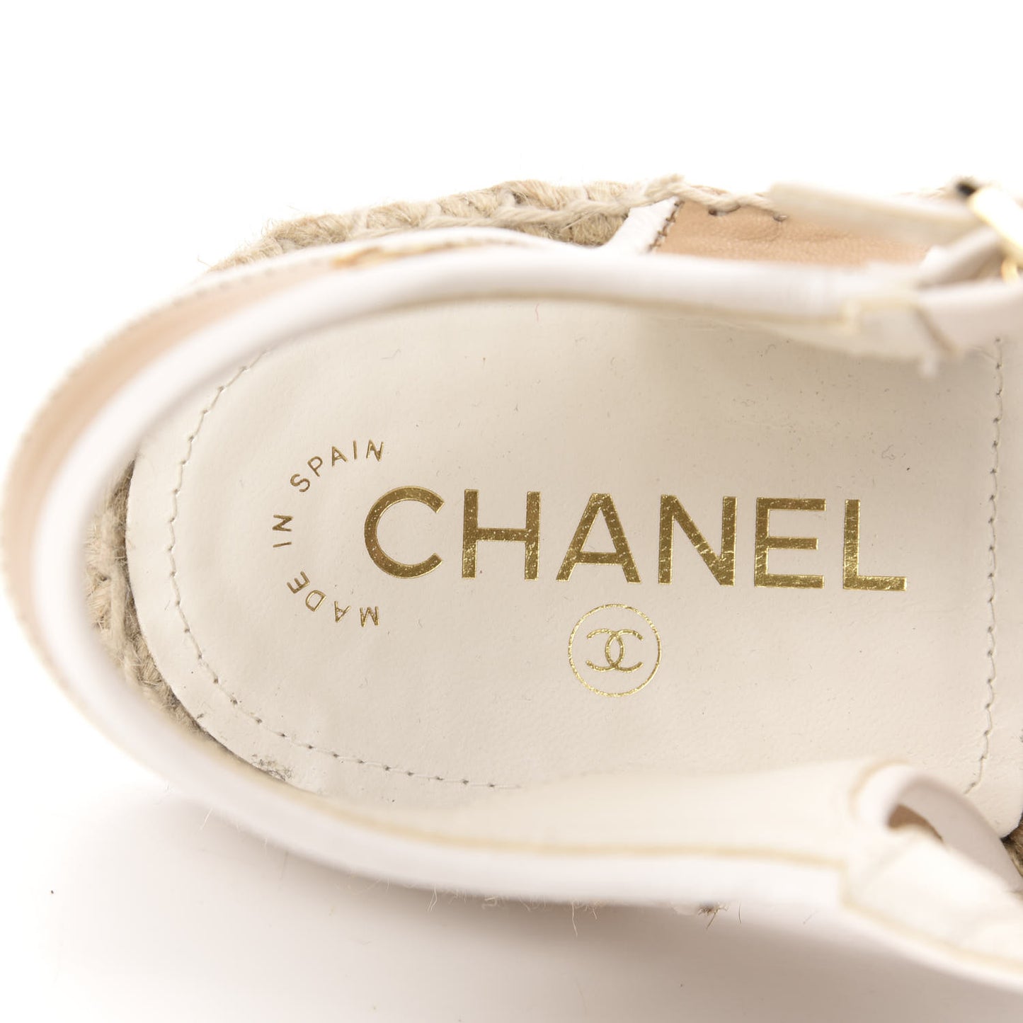 Lambskin Chain Espadrille Sandals 41 Beige White
