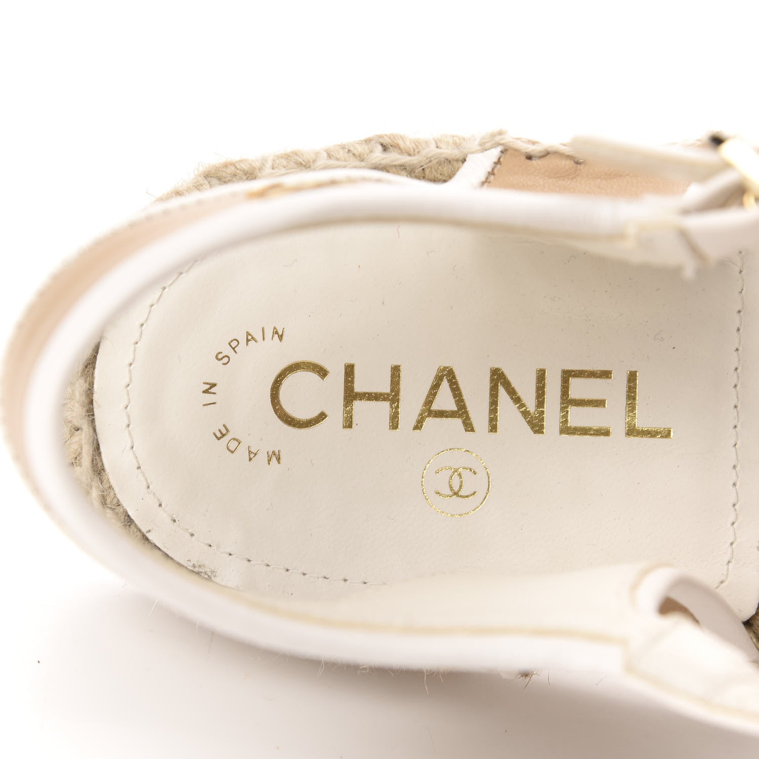 Chanel Lambskin Chain Espadrille Sandals 41 Beige White 7 of 13
