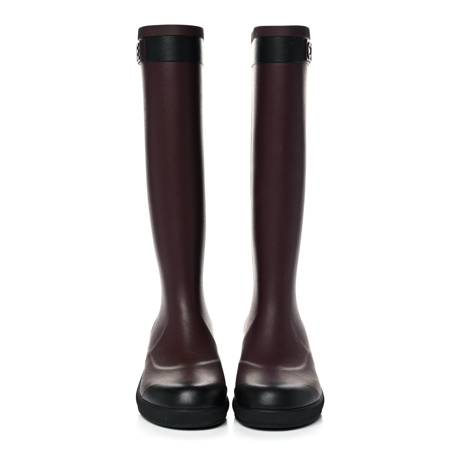Chanel Rubber Logo Rain Boots 36 Burgundy Black 2 of 9