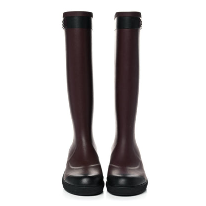 Chanel Rubber Logo Rain Boots 36 Burgundy Black 2 of 9