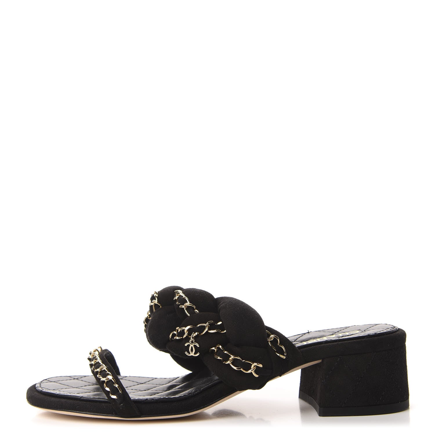 Chanel Kid Suede Chain Braided Sandals 37.5 Black 1 of 10