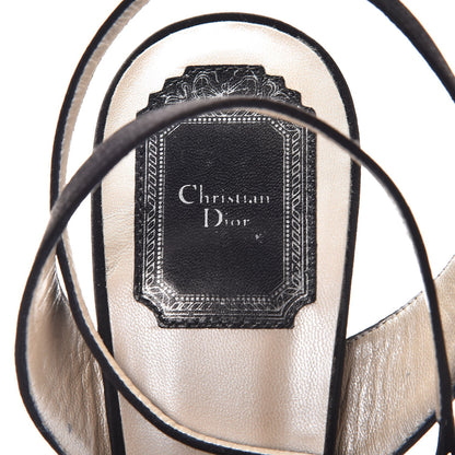 Christian Dior Satin Pearl Bow Anniversary Ankle Strap Sandals 38.5 Black 9 of 10